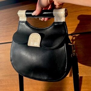 STAUD Mini Madeline Bag Black and Cream Leather